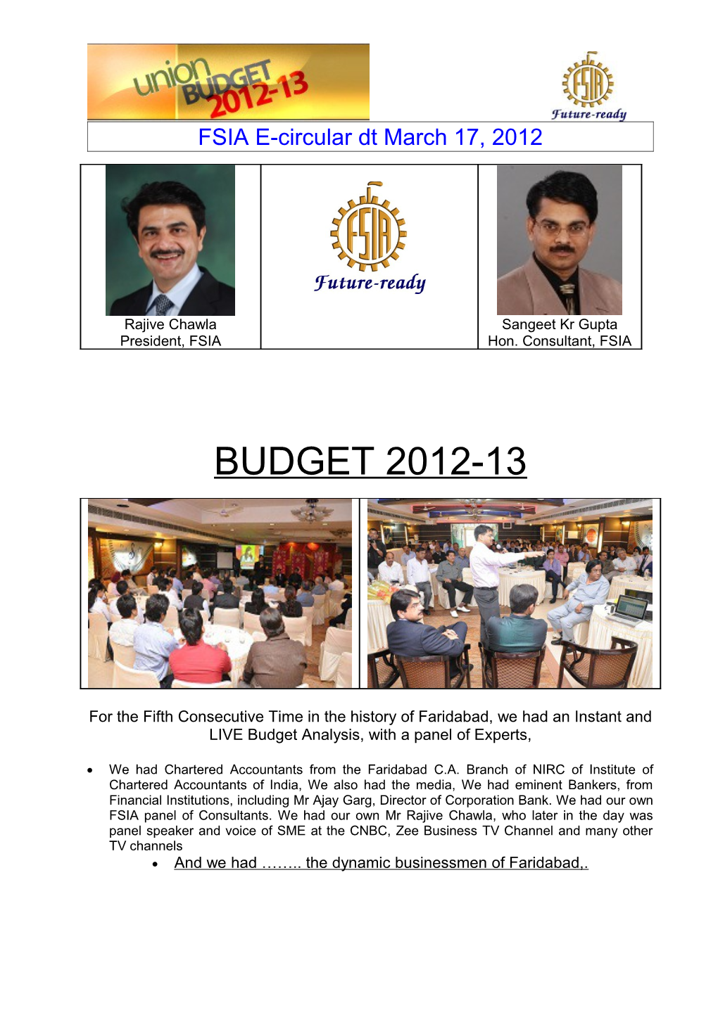 FSIA E Circular on the Budget 2012