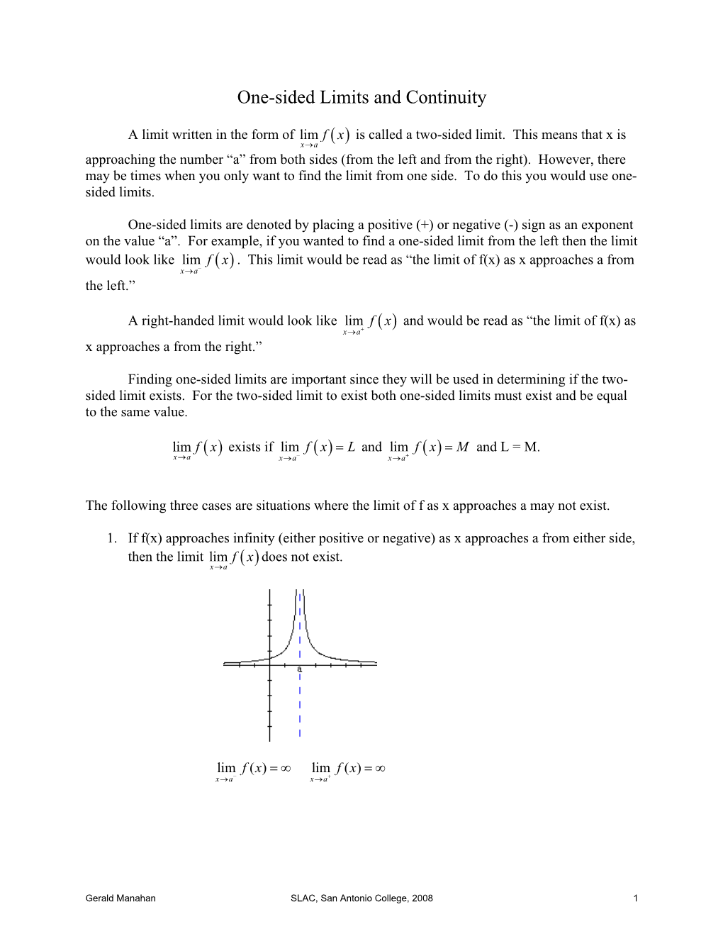 One-Sided Limits and Continuity