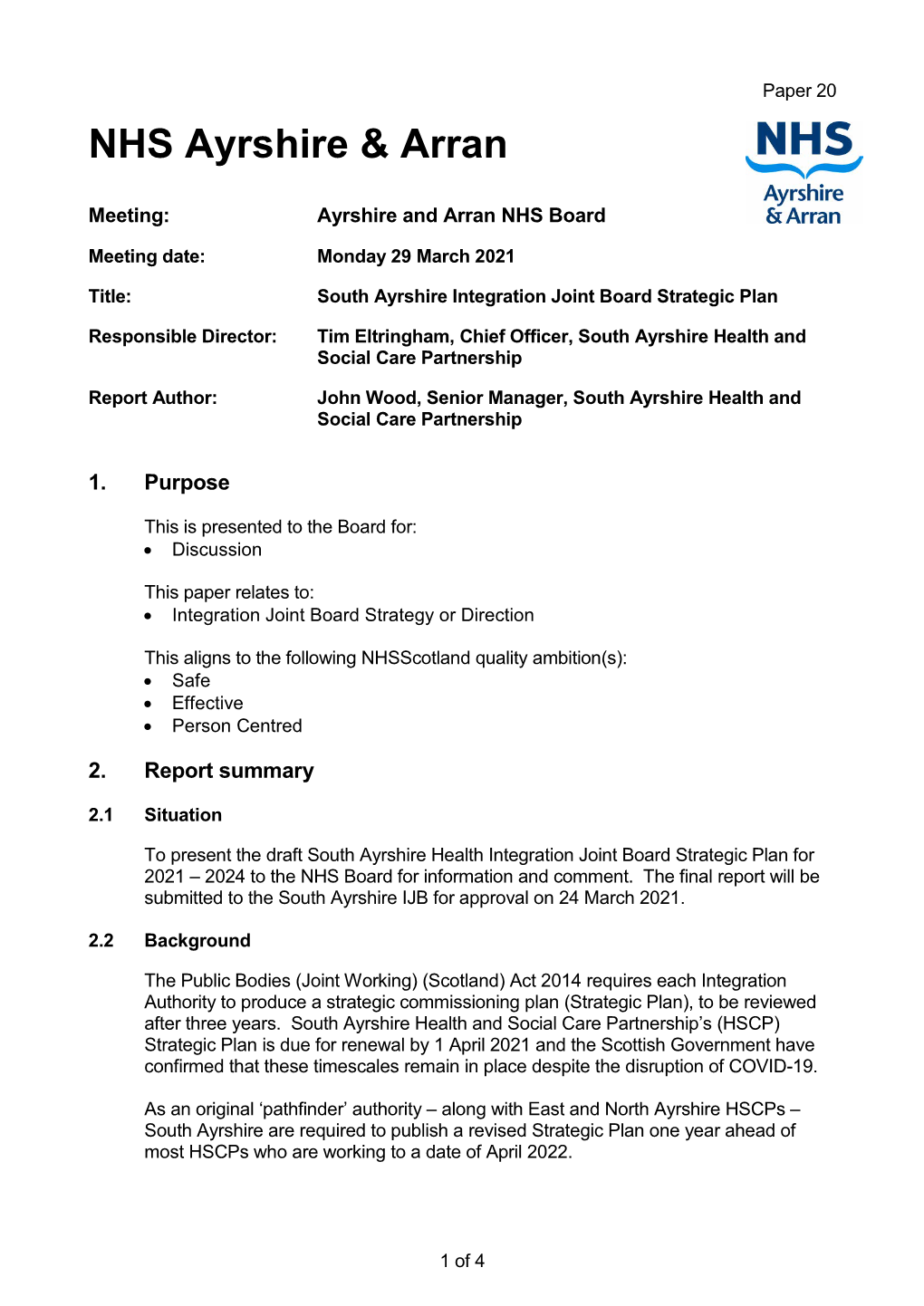 Paper 20: South Ayrshire Strategic Plan
