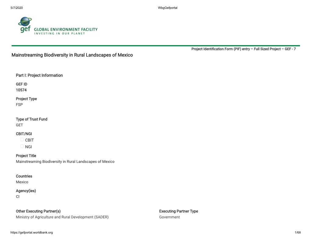 Mainstreaming Biodiversity in Rural Landscapes of Mexico