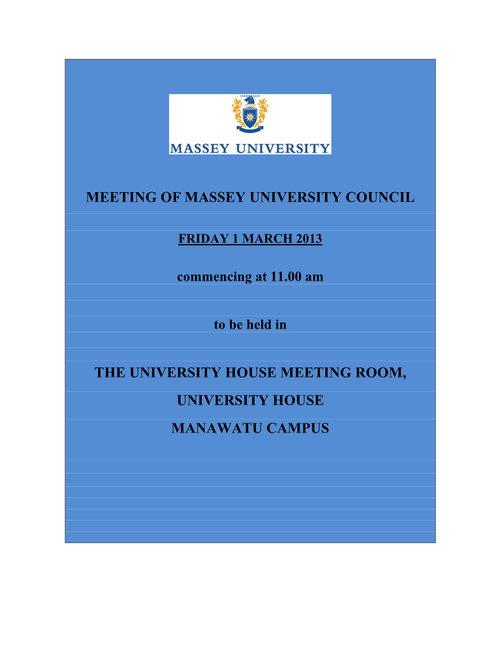 Massey University Council Meeting Papers