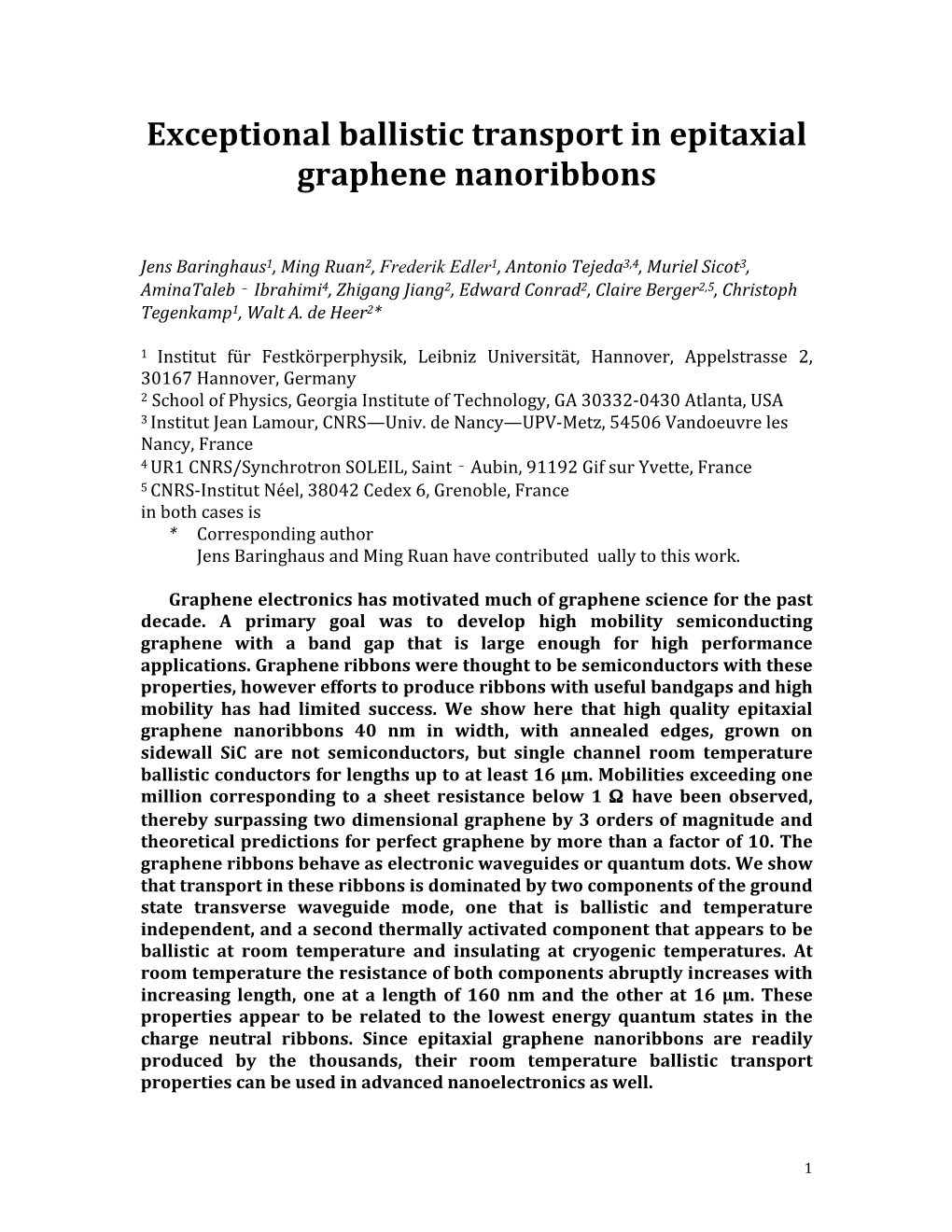 Exceptional Ballistic Transport in Epitaxial Graphene Nanoribbons