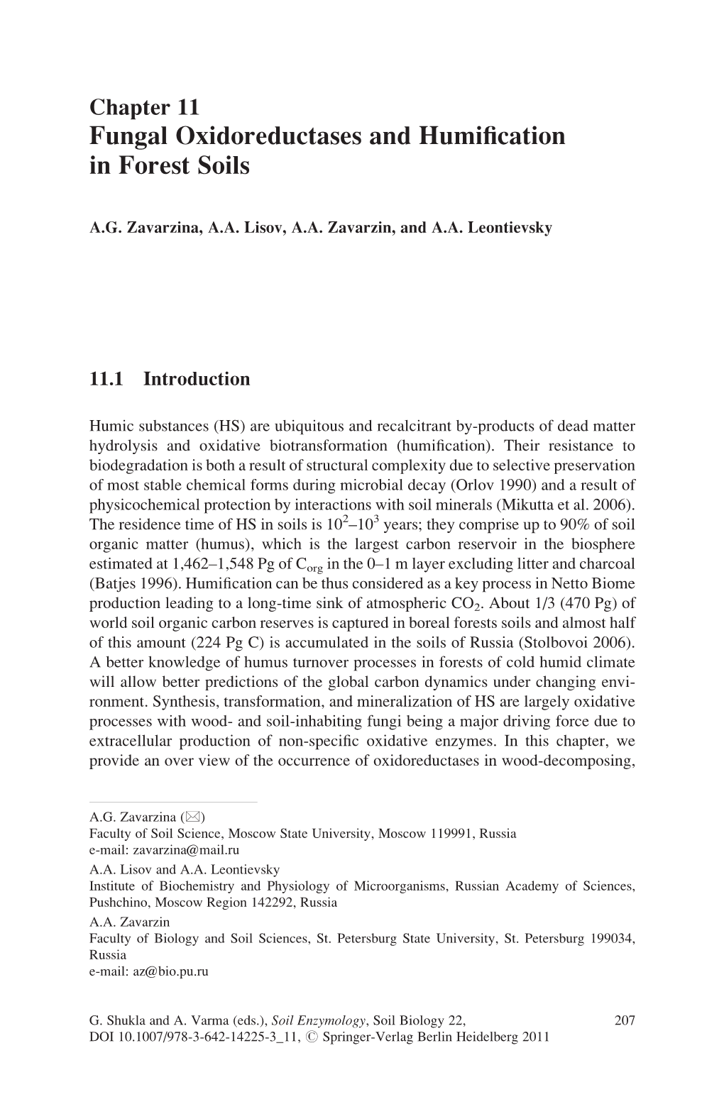 Fungal Oxidoreductases and Humification in Forest Soils