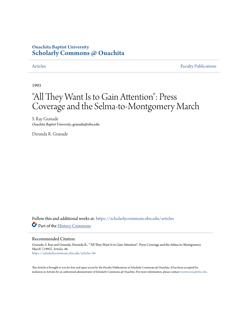 Press Coverage and the Selma-To-Montgomery March S