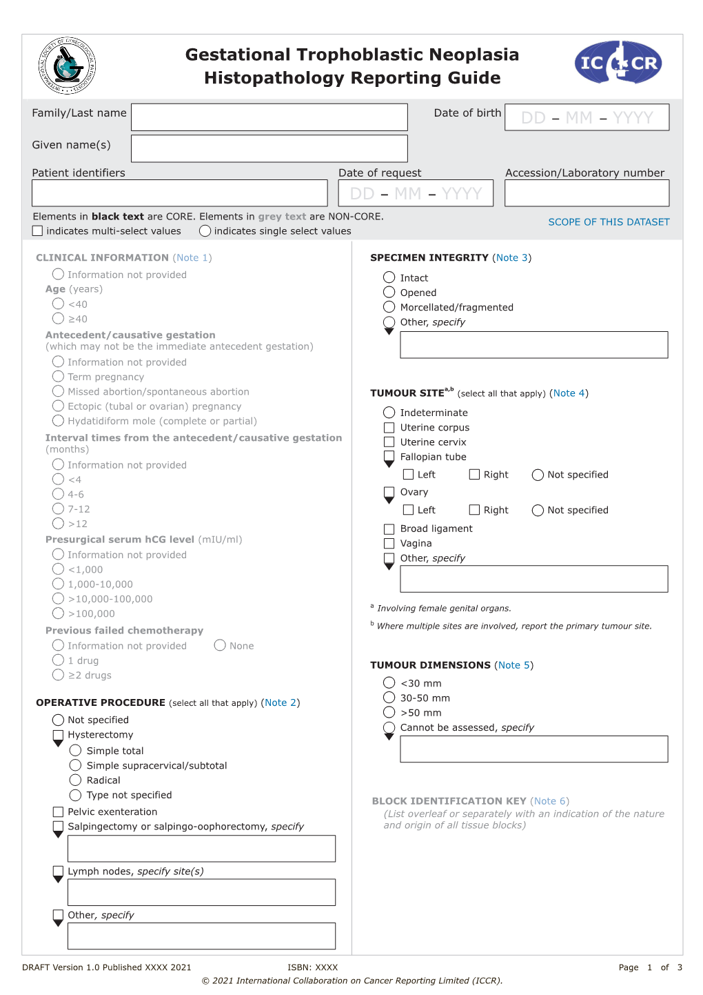 Proforma for Histopathology Reporting