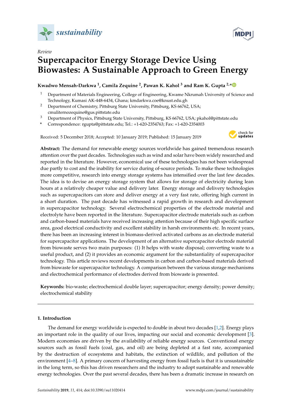 Supercapacitor Energy Storage Device Using Biowastes: a Sustainable Approach to Green Energy