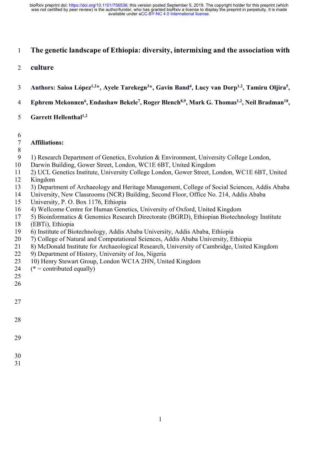 The Genetic Landscape of Ethiopia: Diversity, Intermixing and the Association With