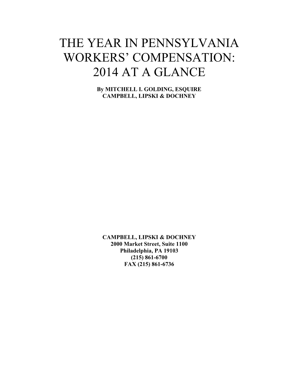 The Year in Pennsylvania Workers' Compensation