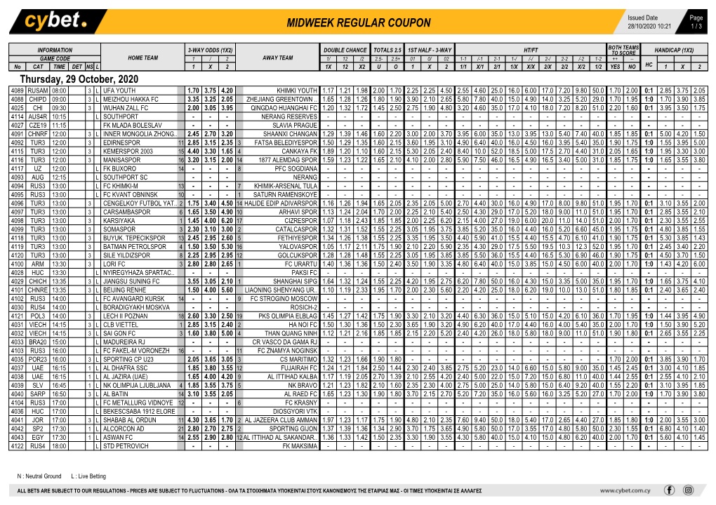 Midweek Regular Coupon 28/10/2020 10:21 1 / 3