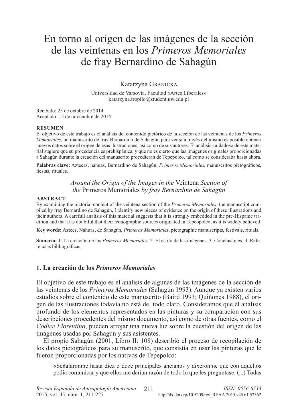 En Torno Al Origen De Las Imágenes De La Sección De Las Veintenas En Los Primeros Memoriales De Fray Bernardino De Sahagún