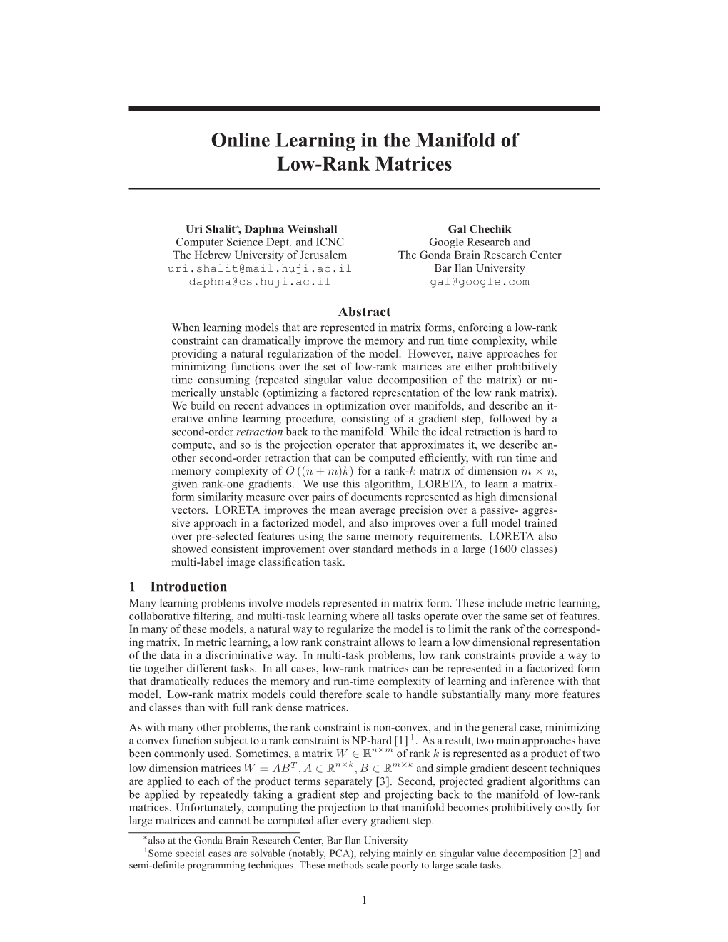 Online Learning in the Manifold of Low-Rank Matrices