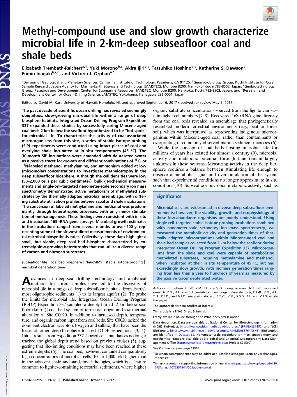 Methyl-Compound Use and Slow Growth Characterize Microbial Life in 2-Km-Deep Subseafloor Coal and Shale Beds