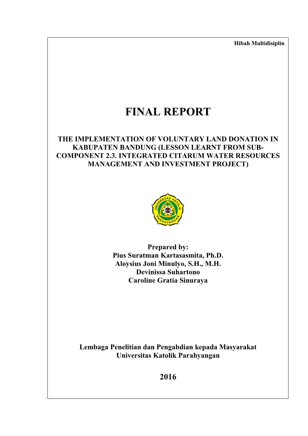 Final Verification Report on Voluntary Land Donation