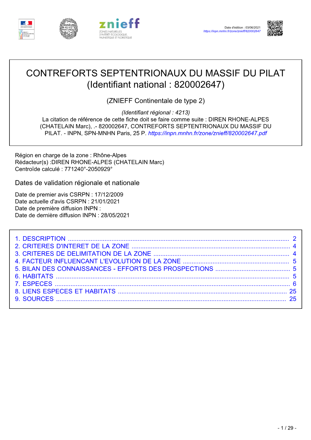 CONTREFORTS SEPTENTRIONAUX DU MASSIF DU PILAT (Identifiant National : 820002647)