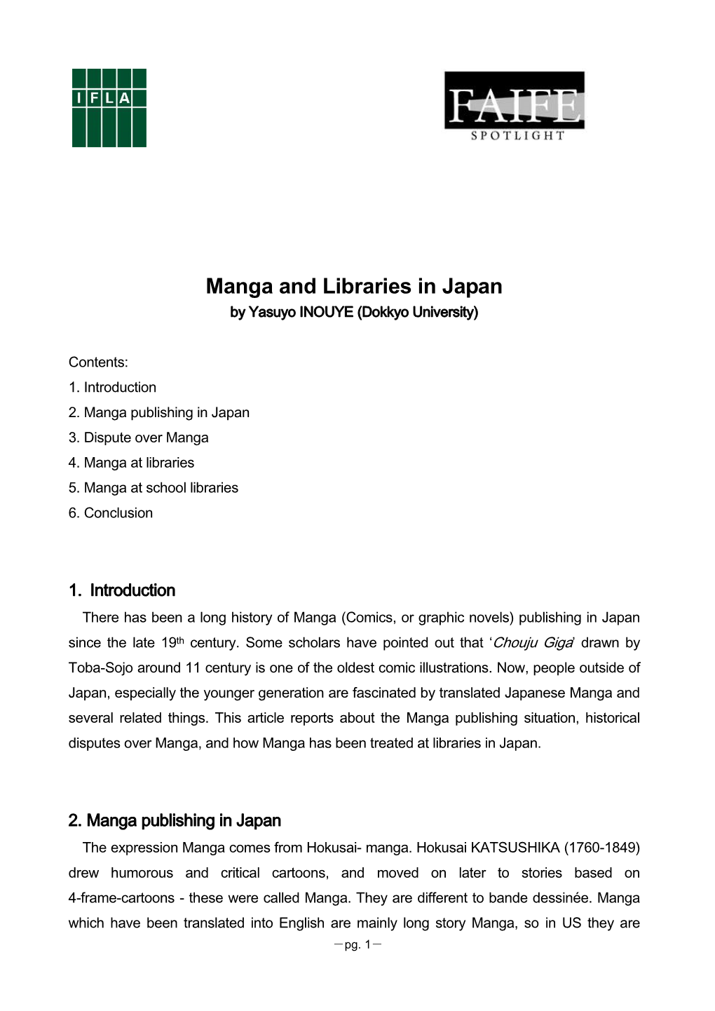 Manga and Libraries in Japan by Yasuyo INOUYE(Dokkyo University)