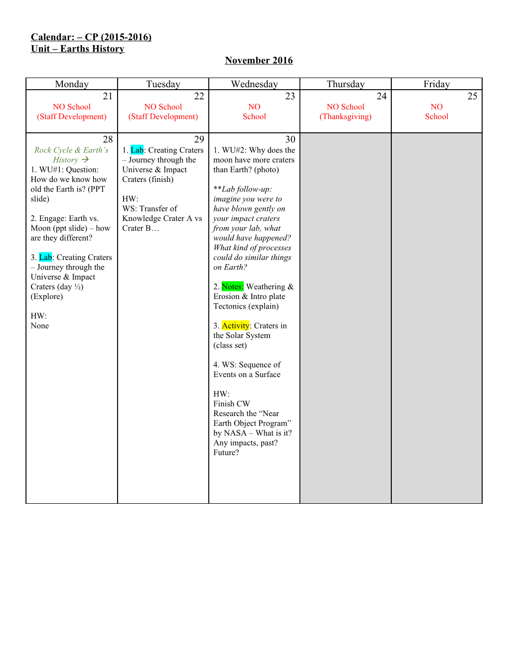 Unit Earths History