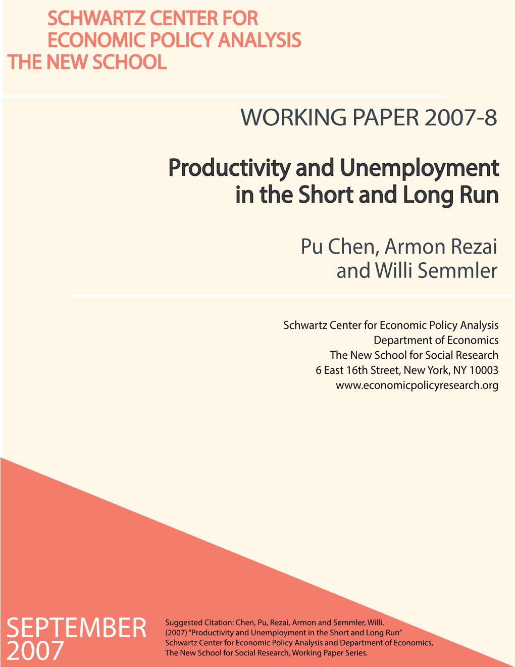 Productivity and Unemployment in the Short and Long Run