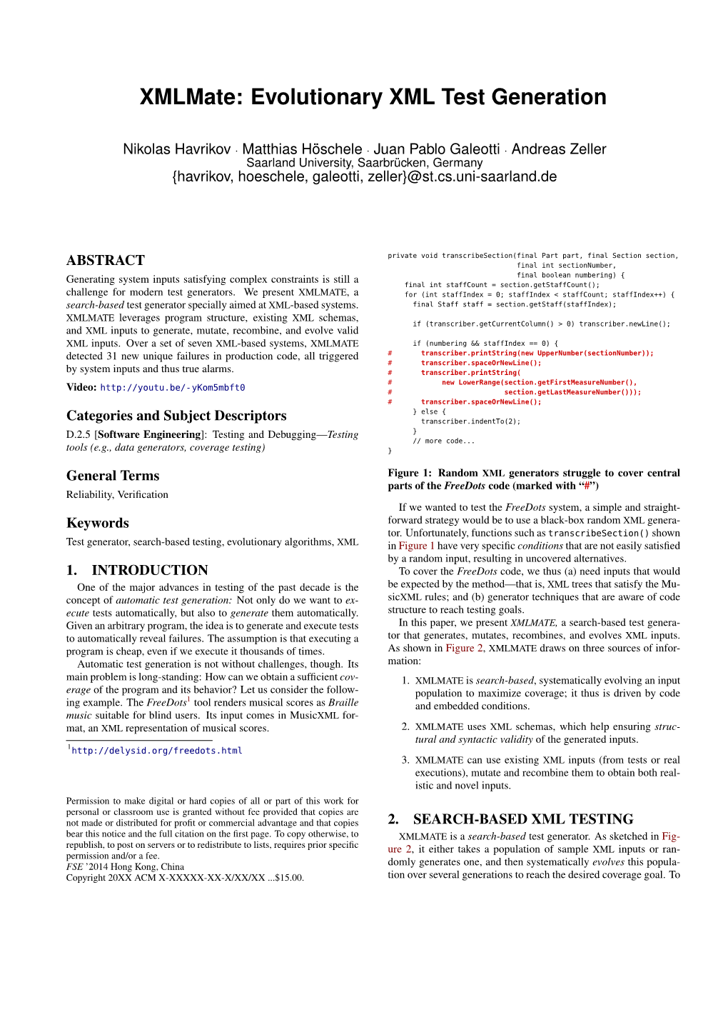 SEARCH-BASED XML TESTING Bear This Notice and the Full Citation on the ﬁrst Page