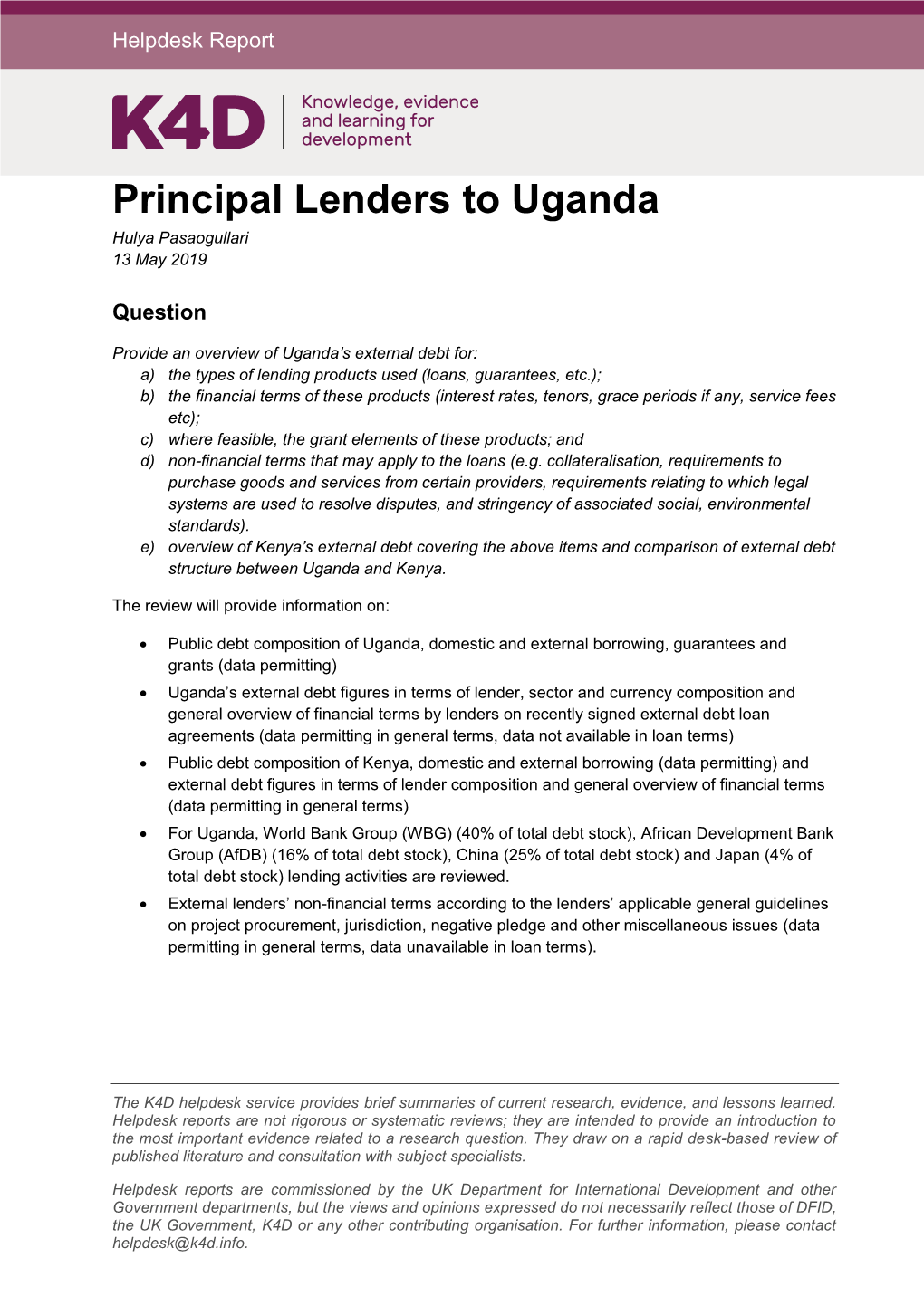 Lenders to Uganda Hulya Pasaogullari 13 May 2019