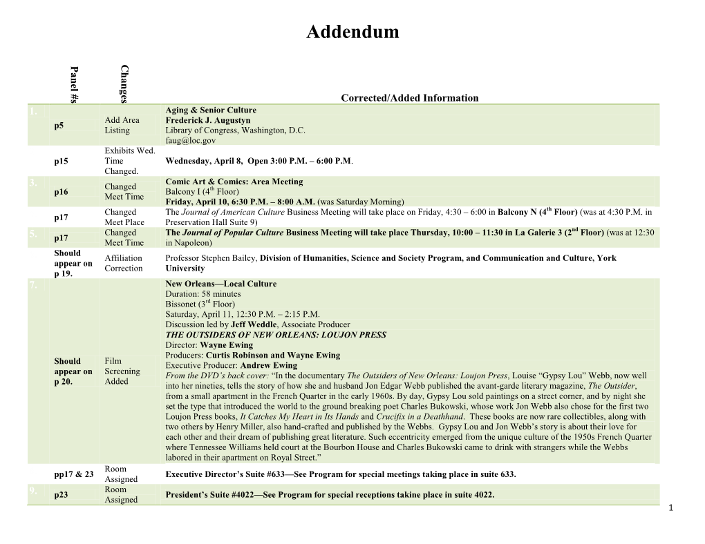 2009 Program Addendum