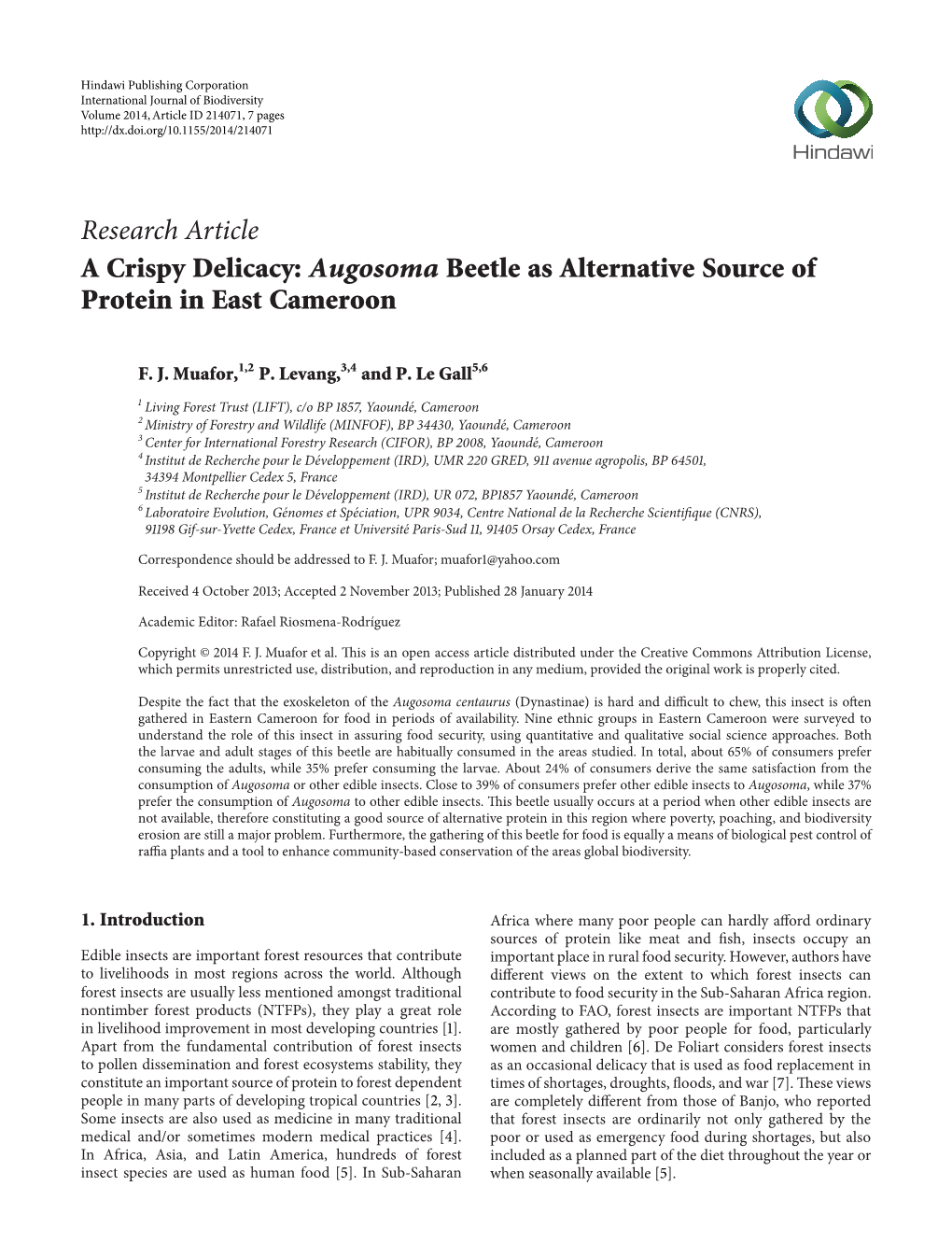 Augosoma Beetle As Alternative Source of Protein in East Cameroon