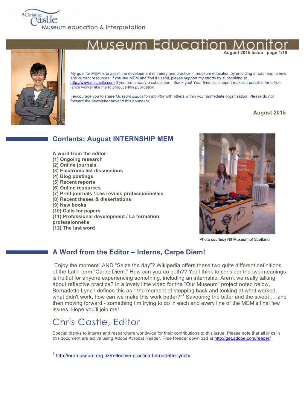 Contents: August INTERNSHIP MEM a Word from the Editor