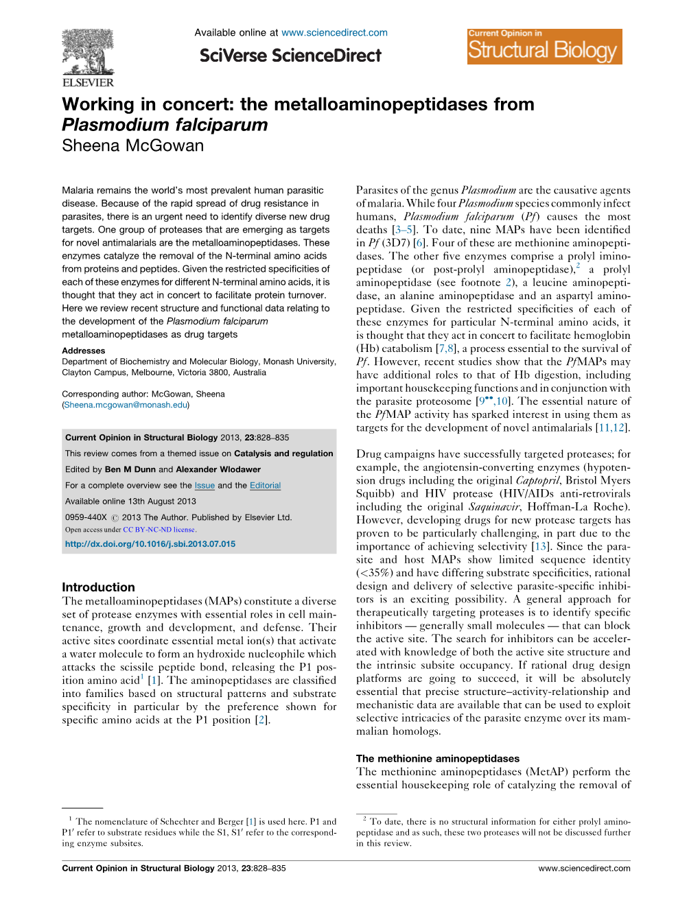 The Metalloaminopeptidases from Plasmodium Falciparum