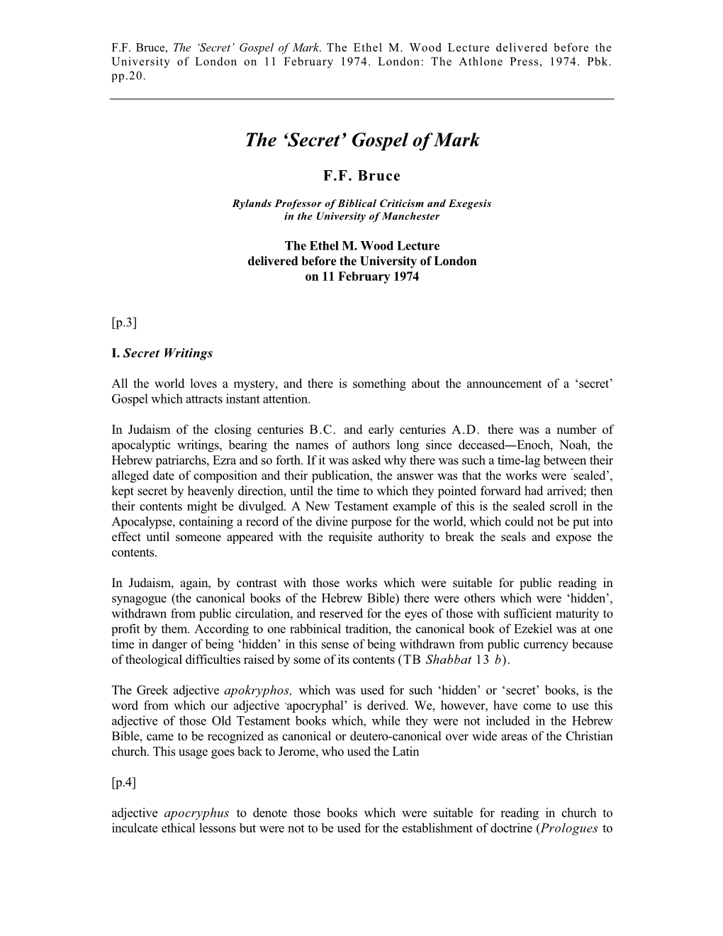 The 'Secret' Gospel of Mark