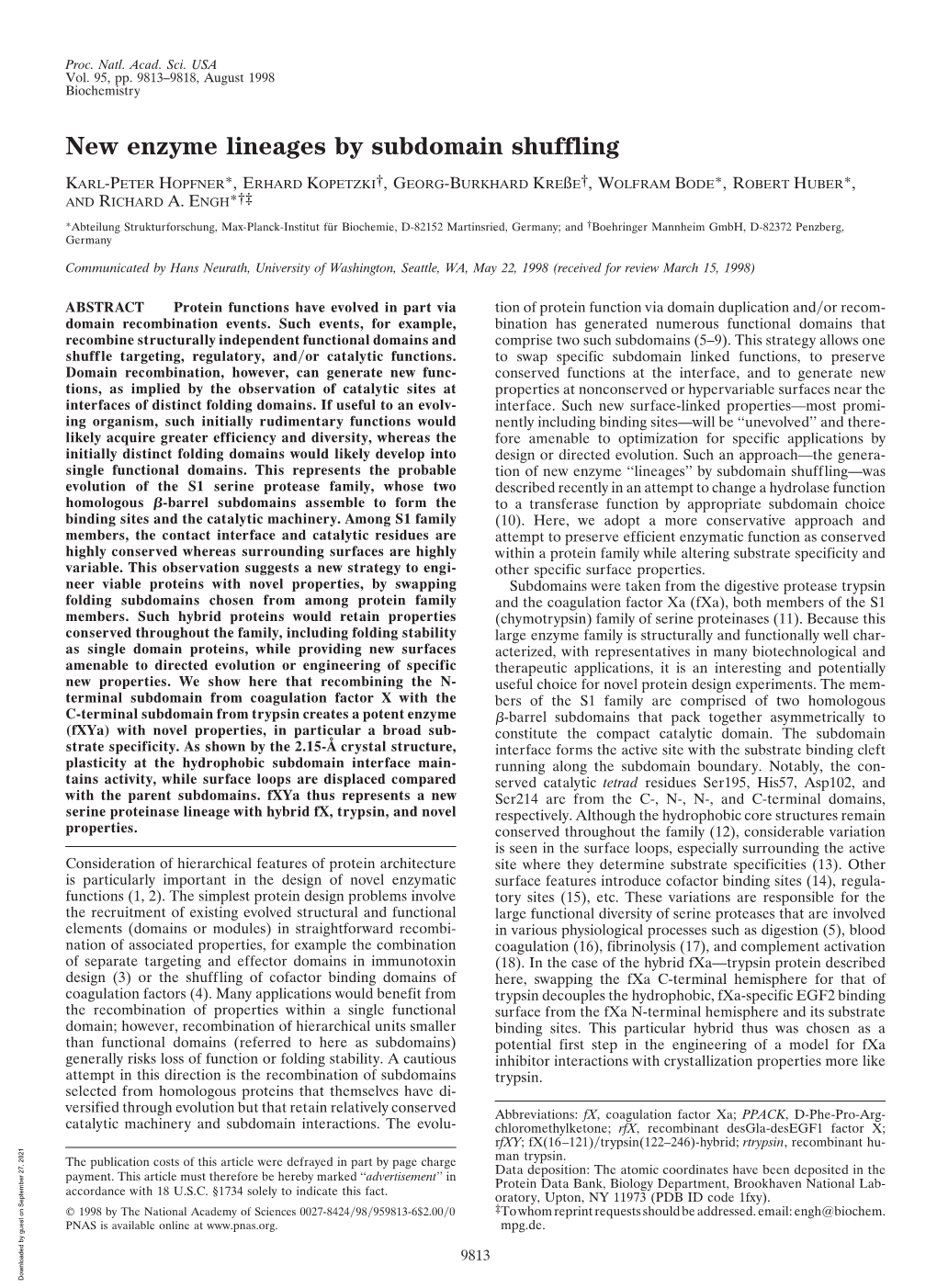 New Enzyme Lineages by Subdomain Shuffling