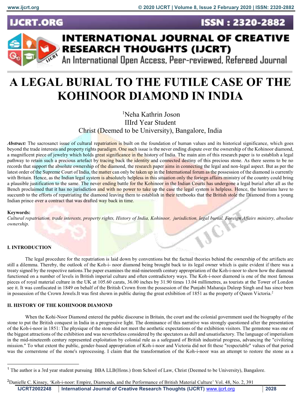 A Legal Burial to the Futile Case of the Kohinoor Diamond in India