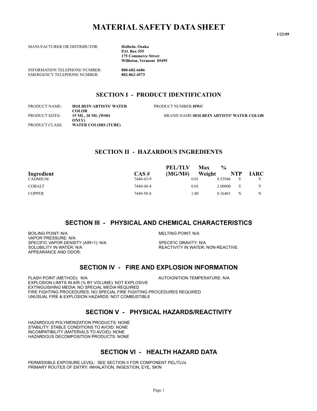 MSDS Producthwc