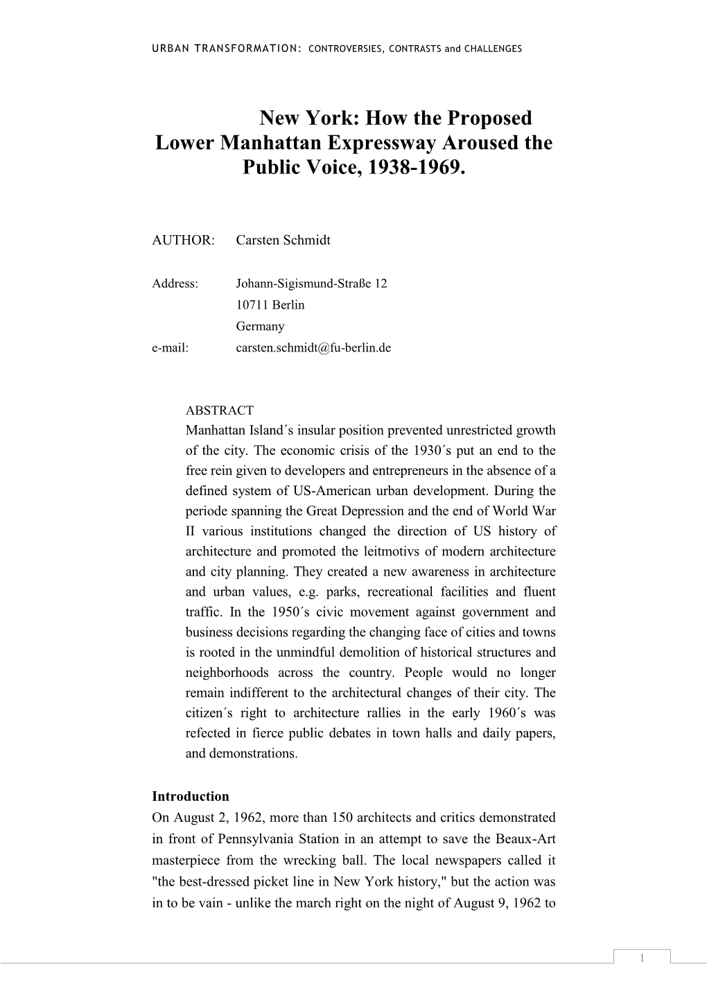 New York: How the Proposed Lower Manhattan Expressway Aroused the Public Voice, 1938-1969