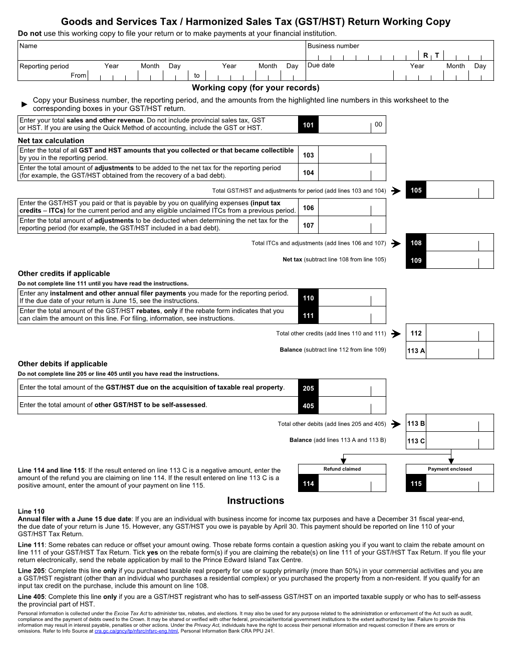 Goods and Services Tax / Harmonized Sales Tax (GST/HST) Return