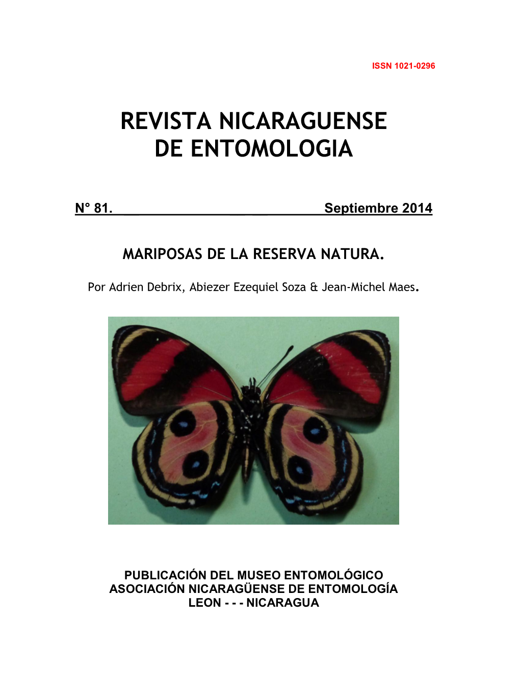Revista Nicaragüense De Entomología. Número 73. 2013