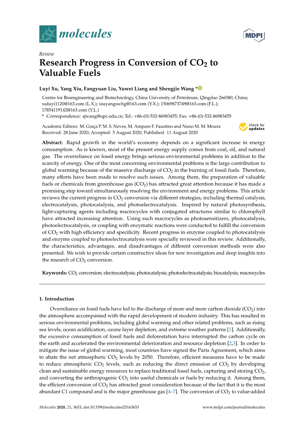 Research Progress in Conversion of CO2 to Valuable Fuels