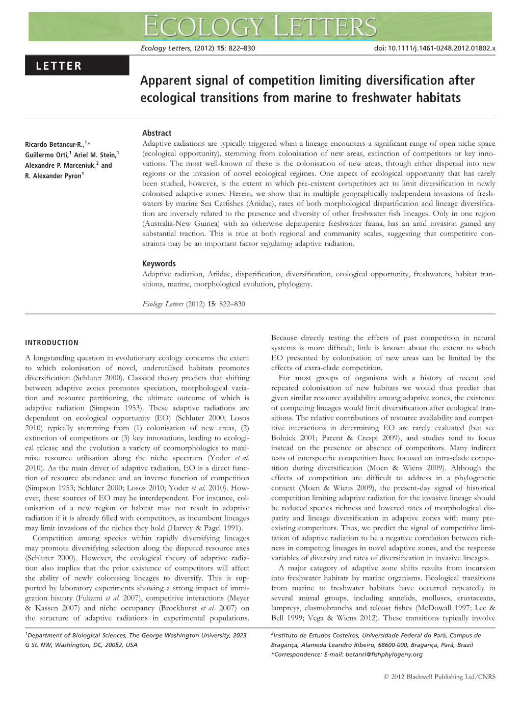 Apparent Signal of Competition Limiting Diversification After Ecological