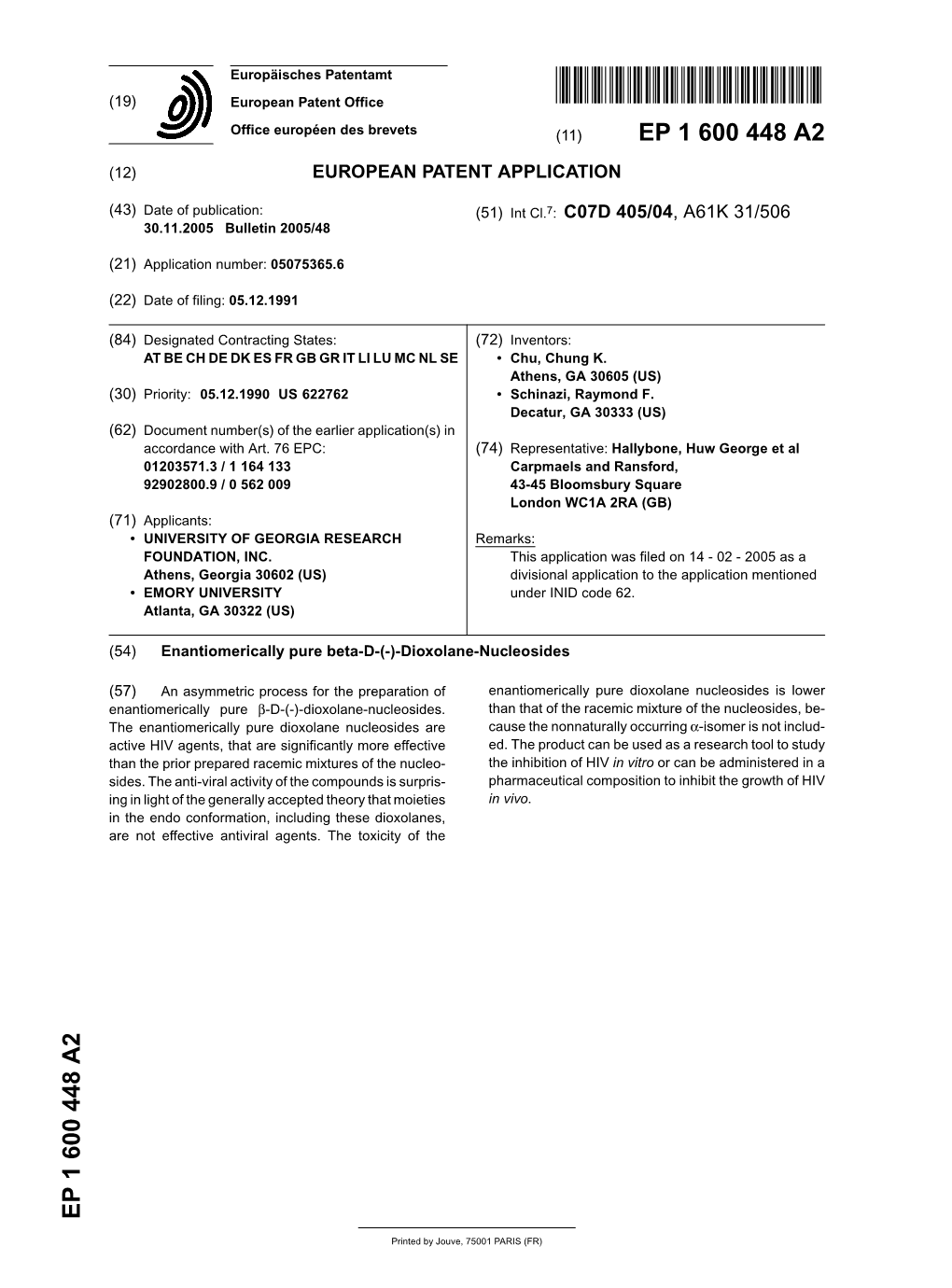 Enantiomerically Pure Beta-D-(-)-Dioxolane-Nucleosides