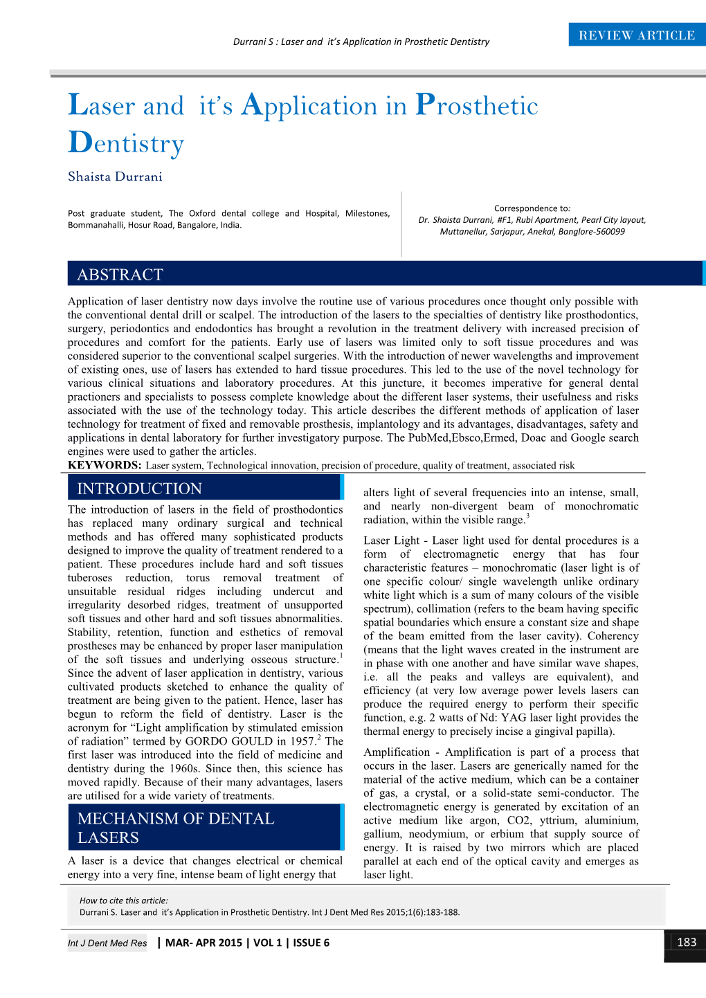 Laser and It's Application in Prosthetic Dentistry