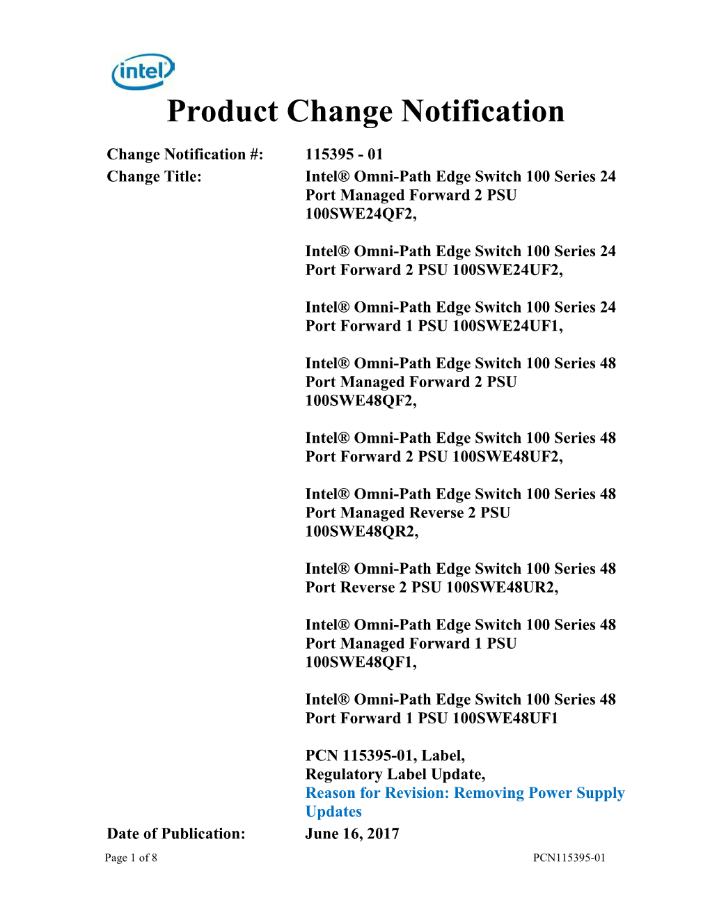 Product Change Notification