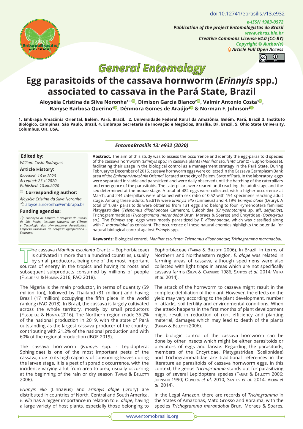 Egg Parasitoids of the Cassava Hornworm