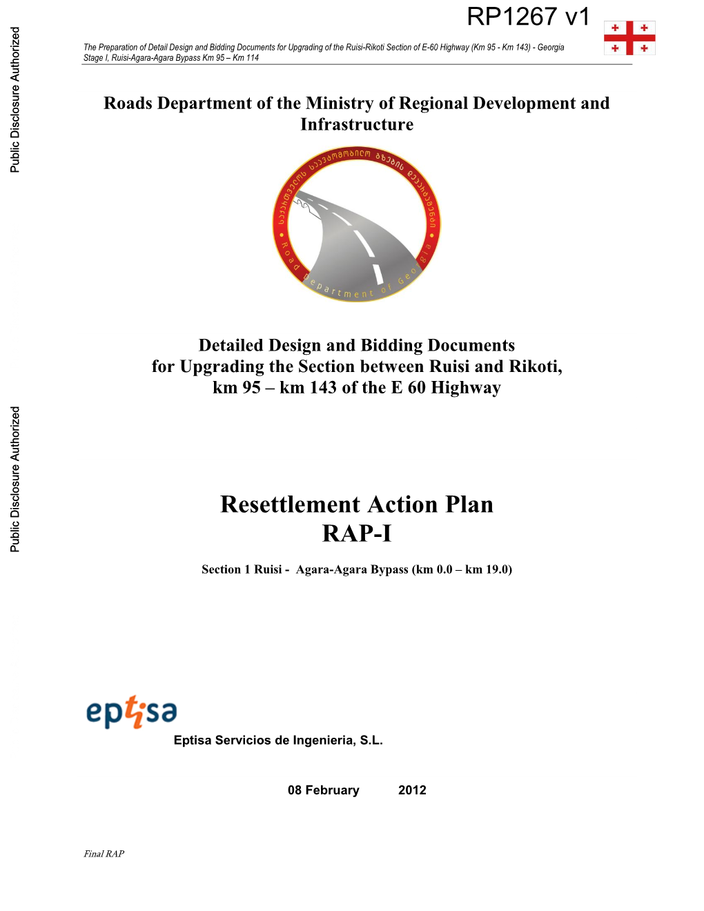 Km 143 of the E 60 Highway Resettlement Action Plan RAP-I