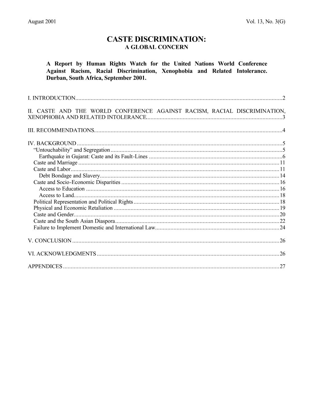 Caste Discrimination: a Global Concern