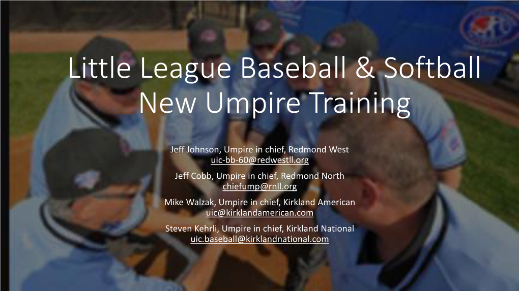 Little League Umpire Training for Spring 2020 Season