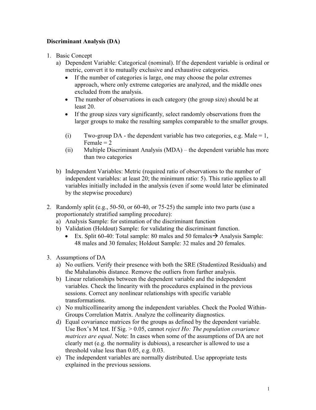 Discriminant Analysis (DA)