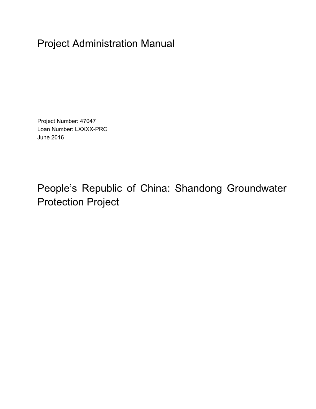 Shandong Groundwater Protection Project