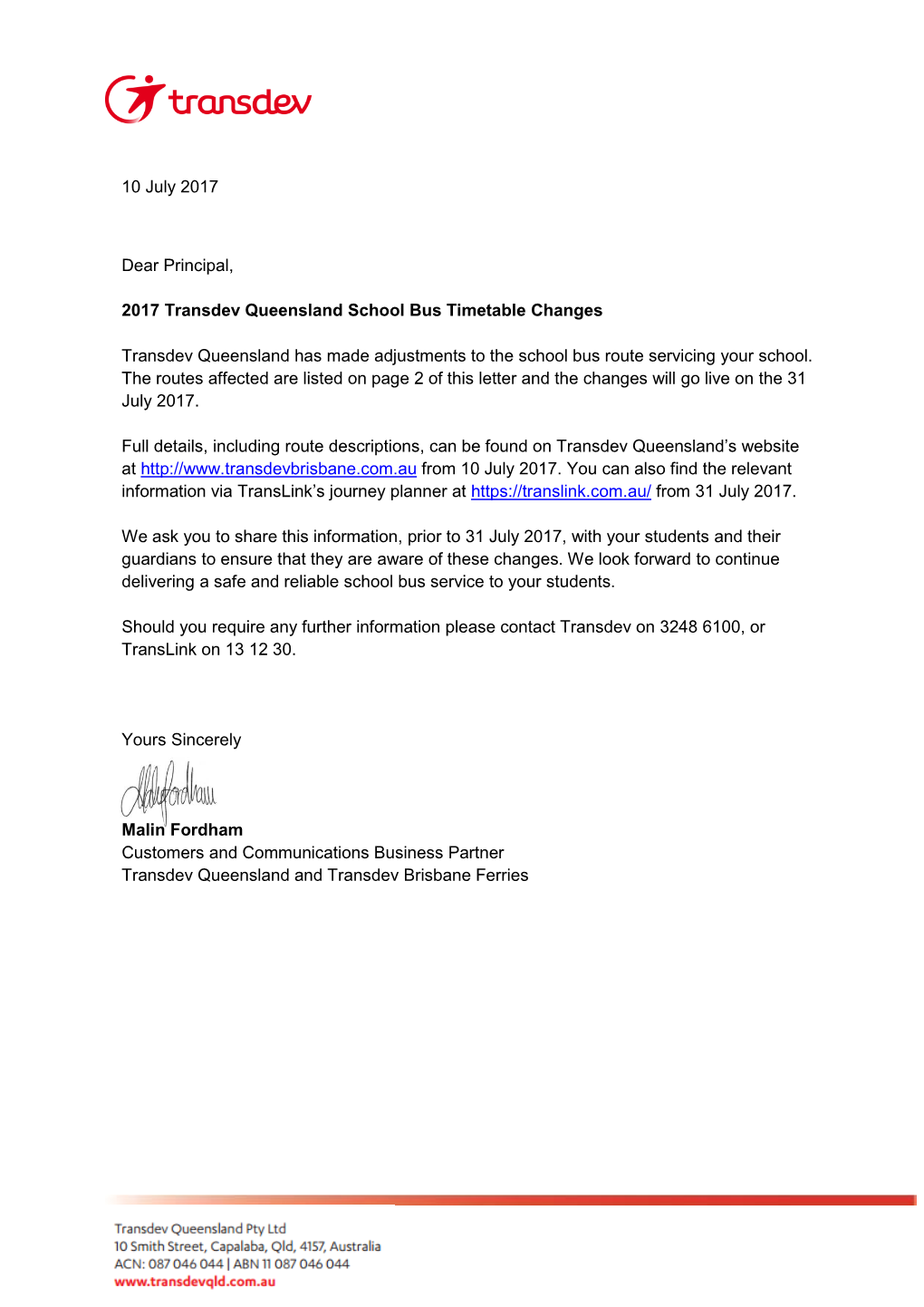 Letterhead Template Transdev Queensland