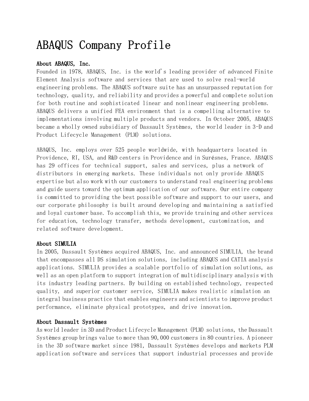 ABAQUS Company Profile