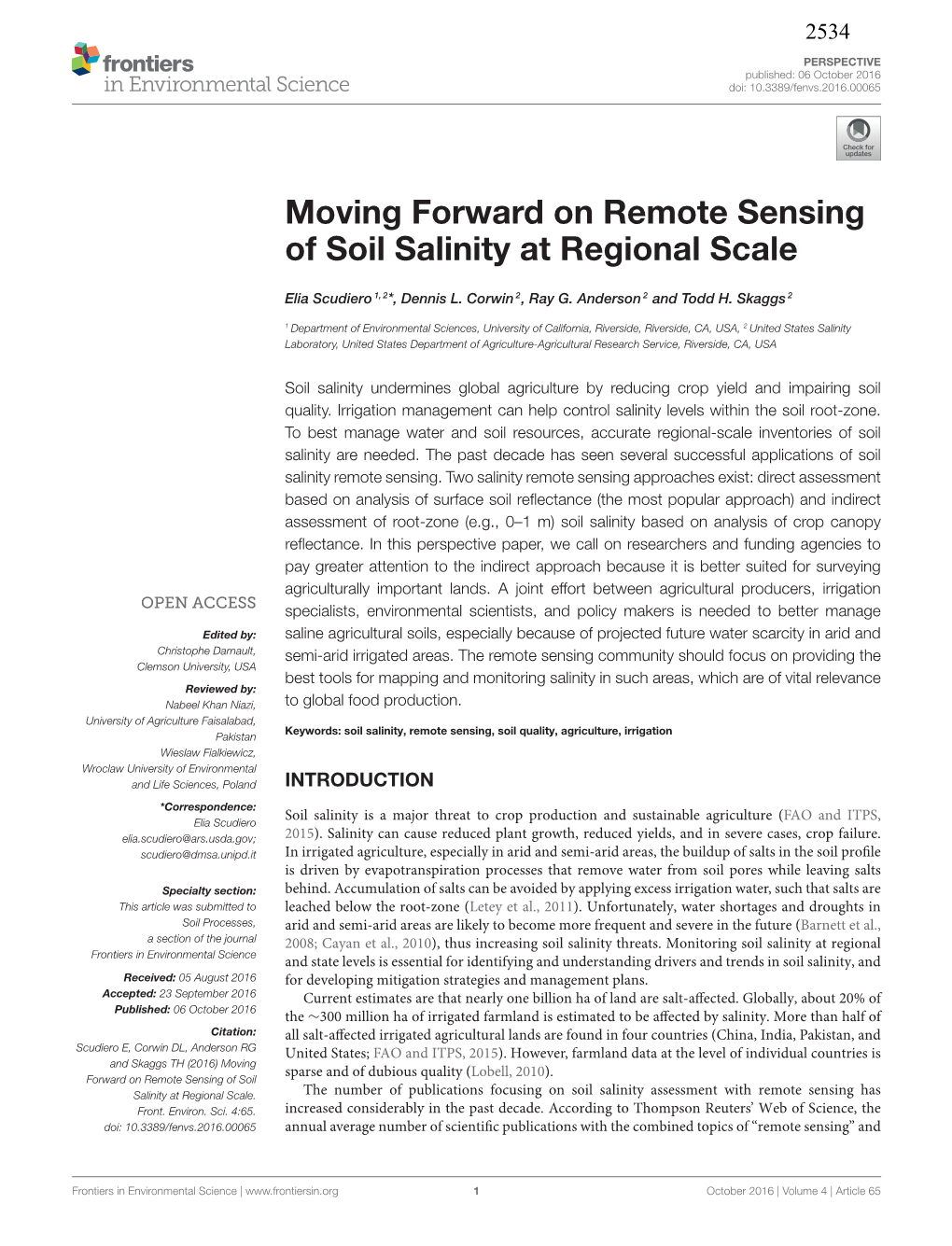 Moving Forward on Remote Sensing of Soil Salinity at Regional Scale