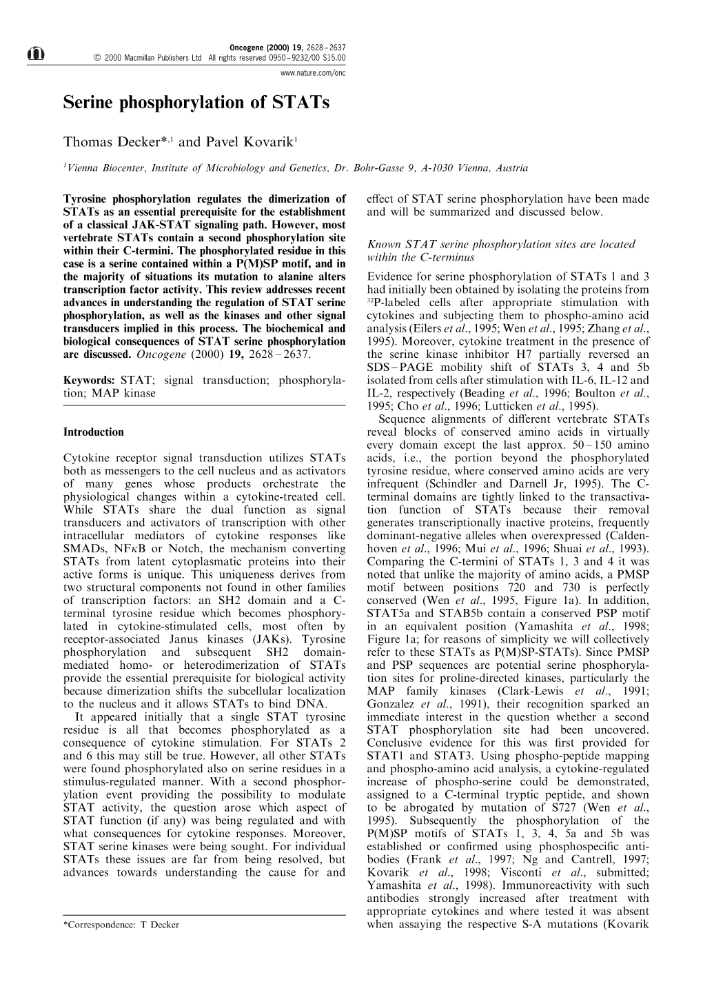 Serine Phosphorylation of Stats