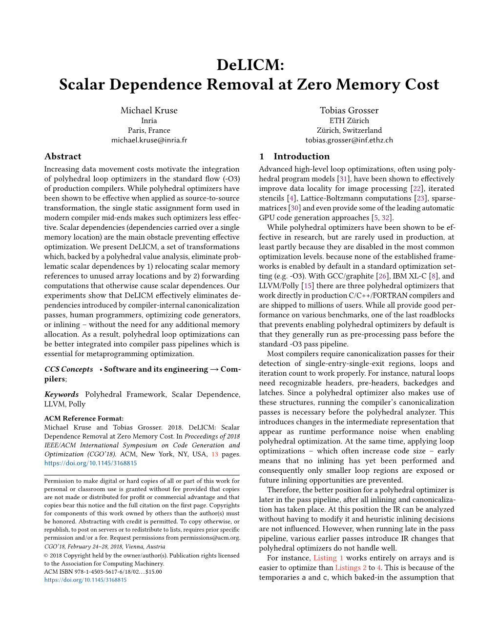 Delicm: Scalar Dependence Removal at Zero Memory Cost